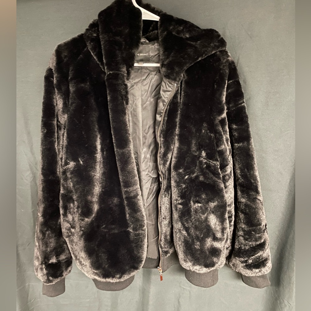 Black faux fur jacket; Lane Bryant 18/20; only worn once